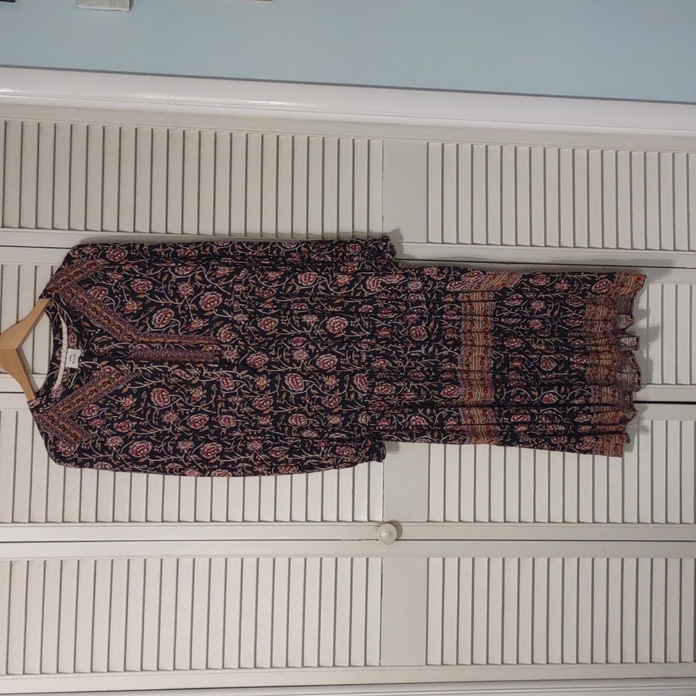 Knox Rose Women's Black Mixed Floral Long Sleeve Midi Dress Sz: M